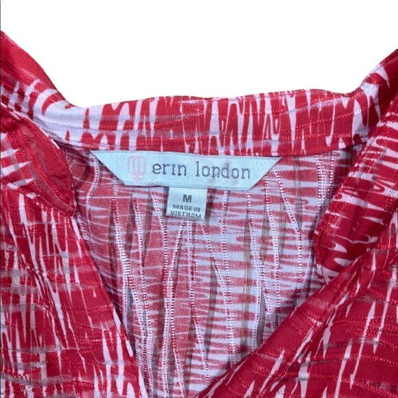 Erin London Red And White Button-Up Shirt With Sleeve Ties, Size M - Picture 3 of 5